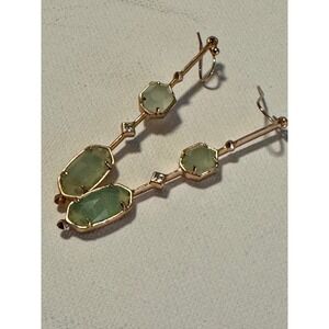 Kendra Scott Yuri Drop Earrings Gold Tone Green Stone Dangle Linear